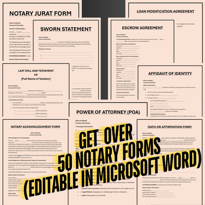 Use Over 50 premade NOTARY FORMS for you to use (edit in Microsoft word)