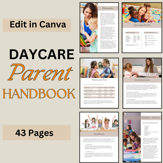 DAYCARE PARENT HANDBOOK- editable in Canva