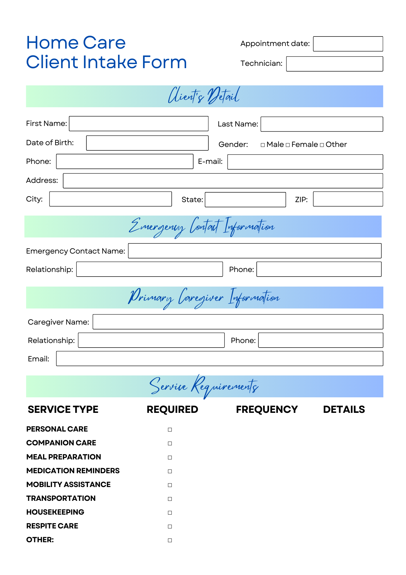 Client Intake Forms