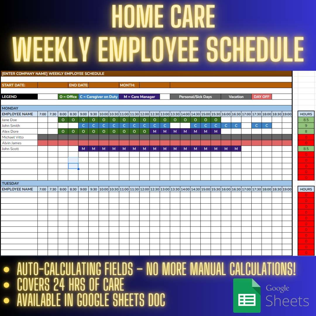 Home Care Company Weekly Employee Schedule