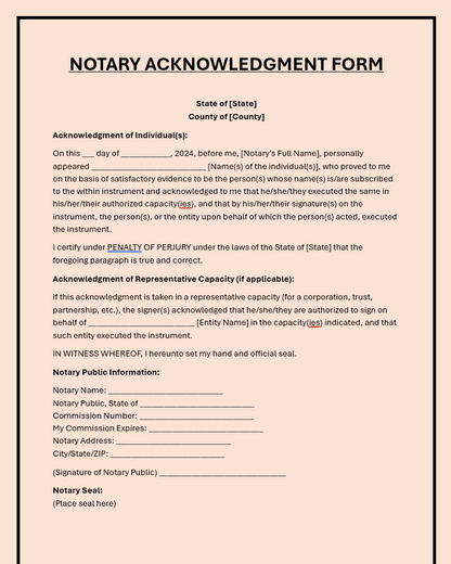 Use Over 50 premade NOTARY FORMS for you to use (edit in Microsoft word)