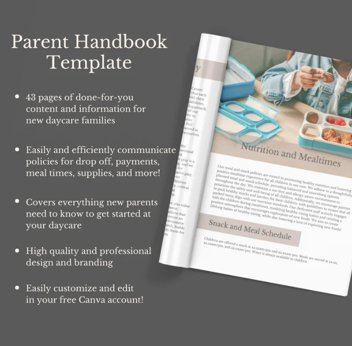 DAYCARE PARENT HANDBOOK- editable in Canva