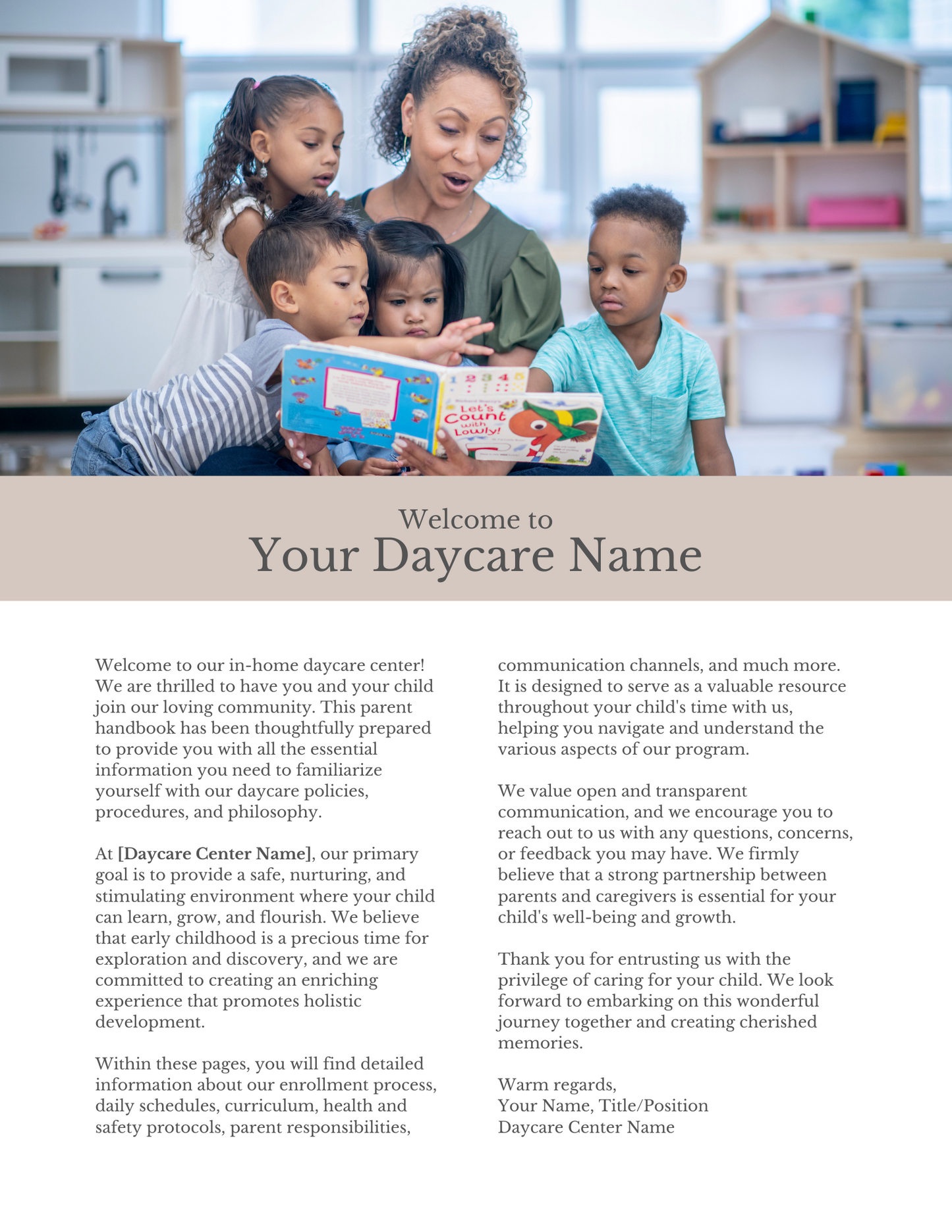 DAYCARE PARENT HANDBOOK- editable in Canva