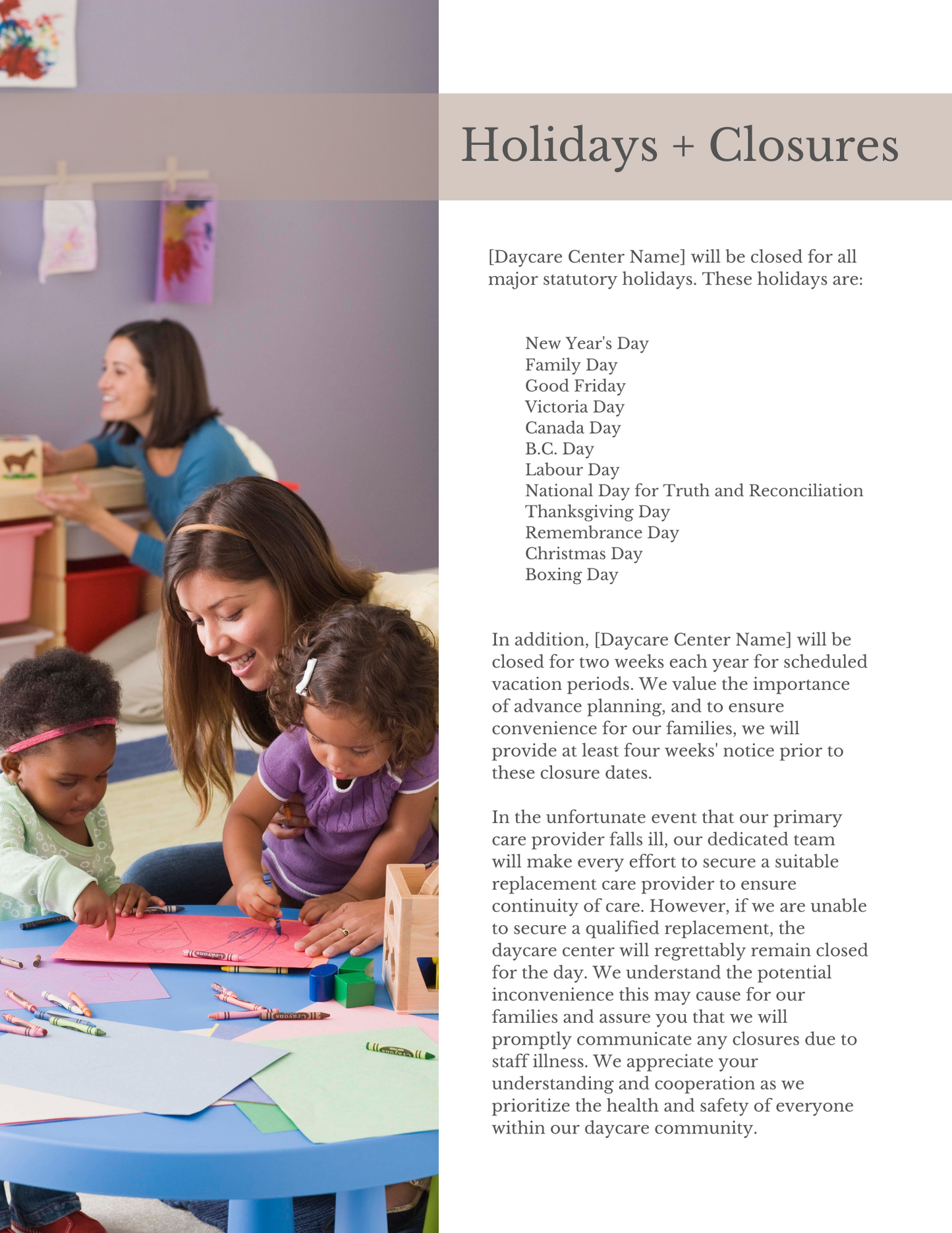 DAYCARE PARENT HANDBOOK- editable in Canva