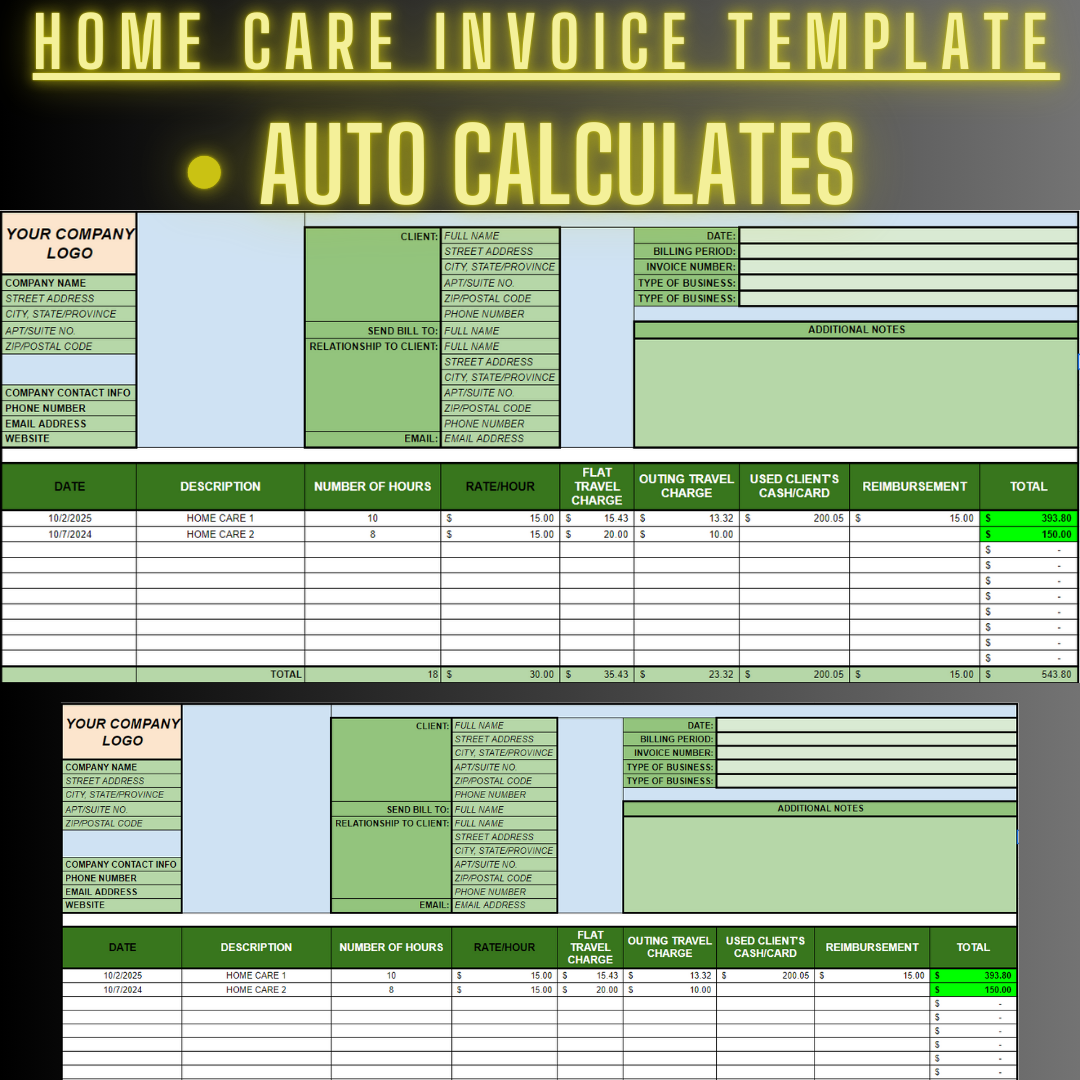 Home Care Business Invoice Template