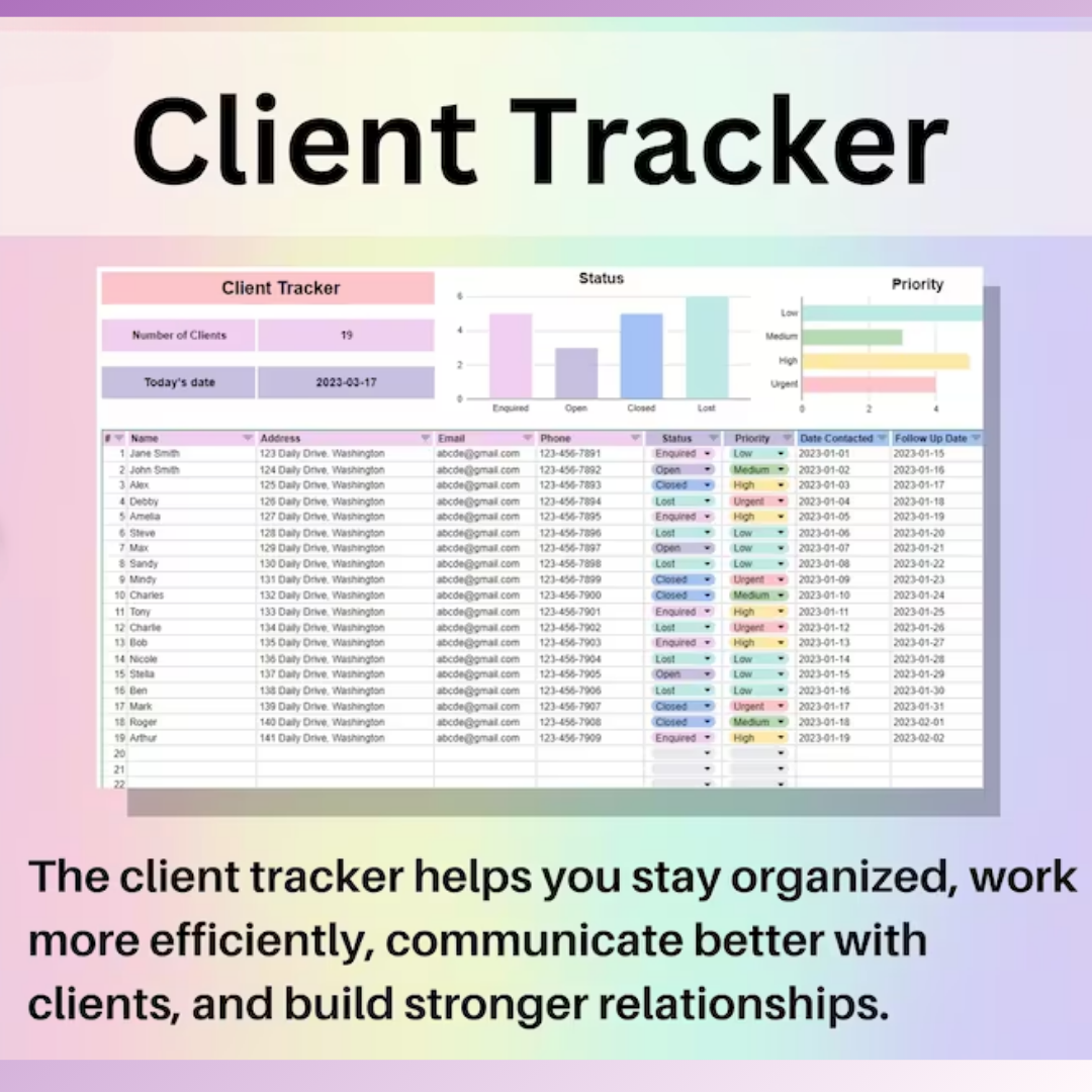 Client Tracker for  (Google Sheets & Microsoft Excel)