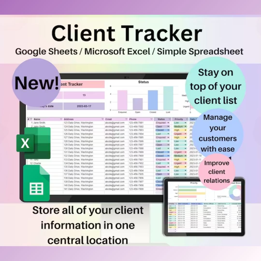 Client Tracker for  (Google Sheets & Microsoft Excel)